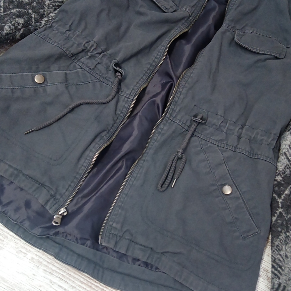 Utility Knit Pattern Tie String Sweater Zip Up Ja… - image 4